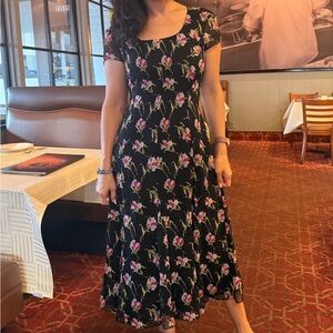 Neiman Marcus Black Dress with Pink Floral Pattern 100% silk